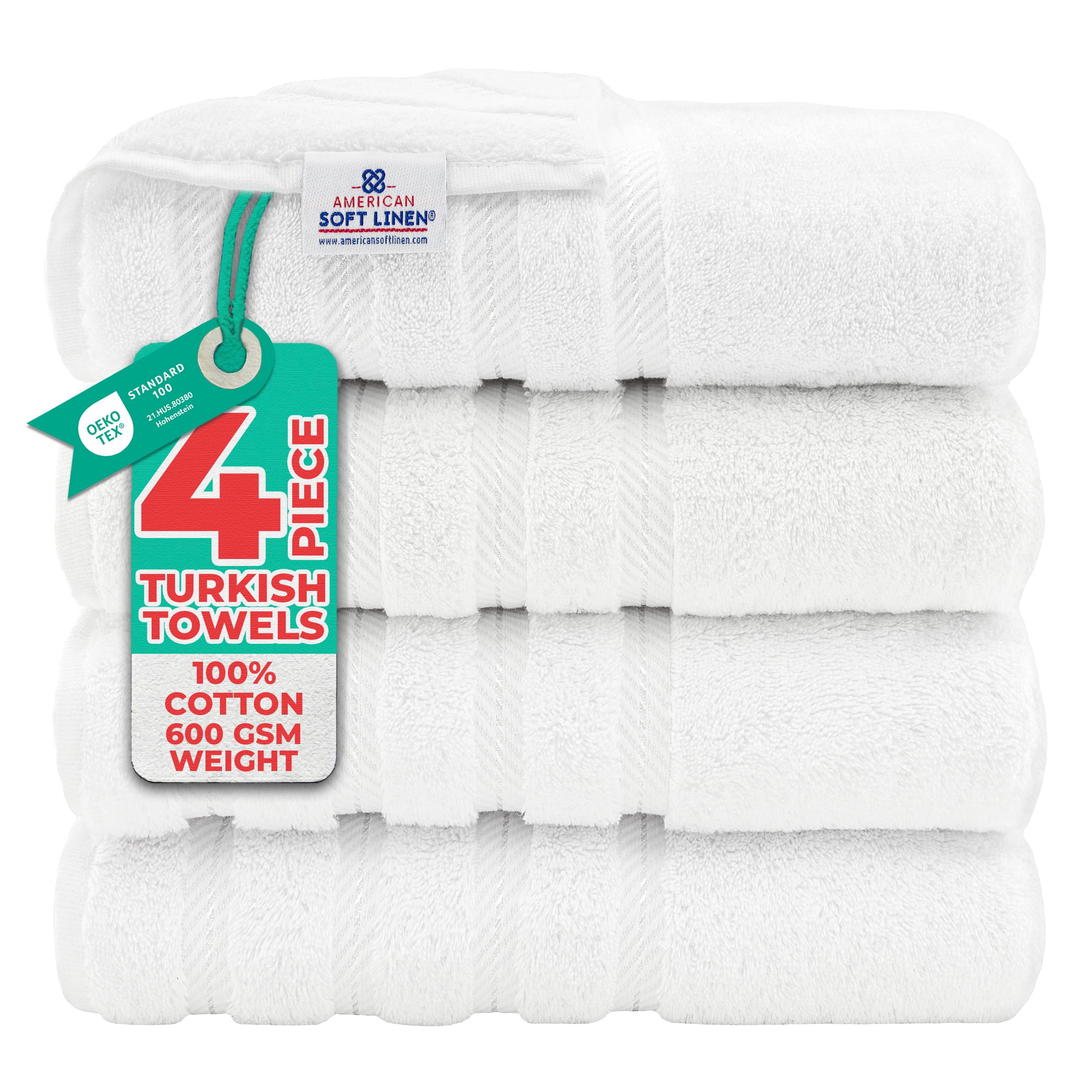 American Soft Linen Luxury 4 Piece Bath Towel Set, 100% Cotton Turkish Bath Towels for Bathroom, White