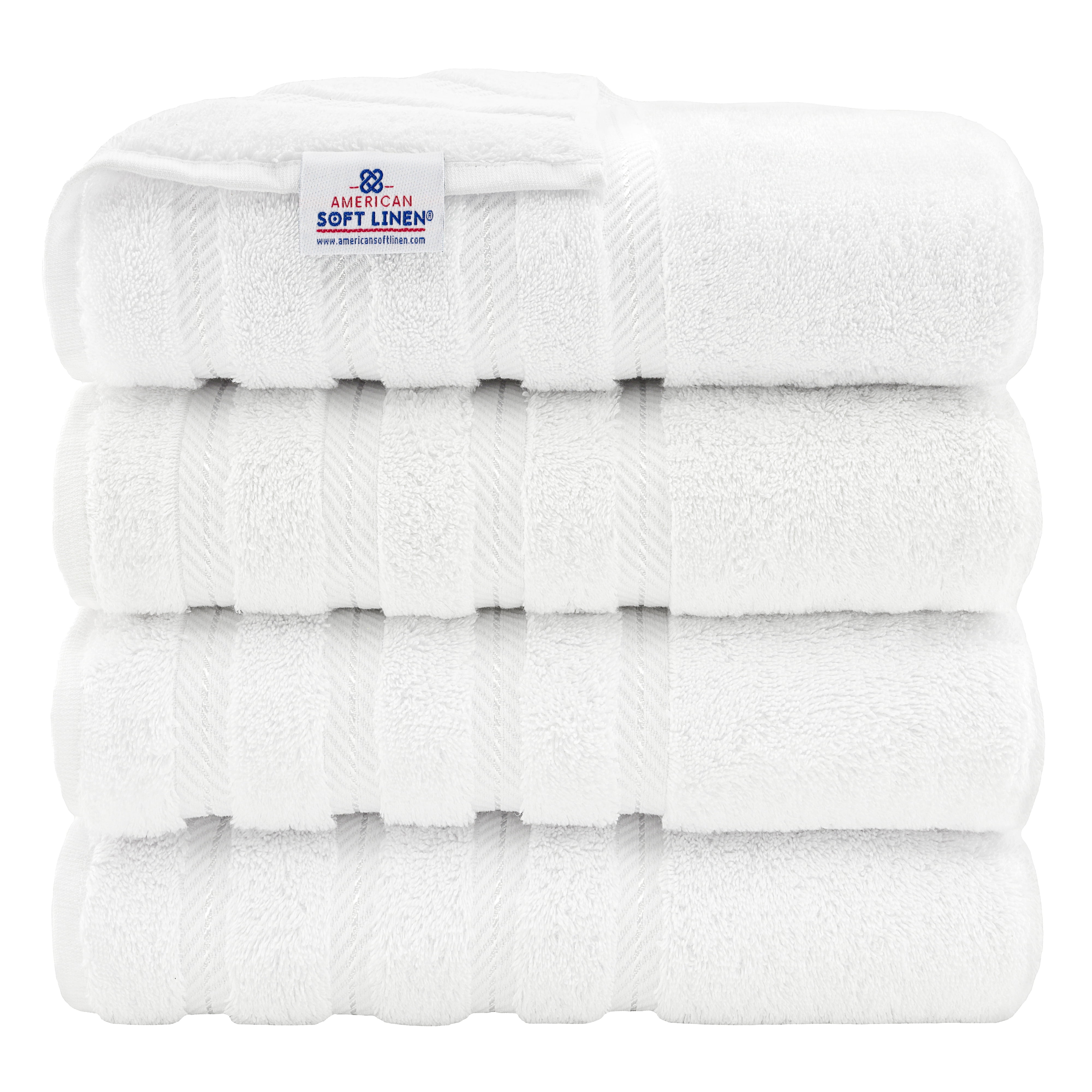 White - American Soft Linen Luxury 4 Piece Bath Towel Set, 100% Cotton Turkish Bath Towels for Bathroom, White - Walmart.com