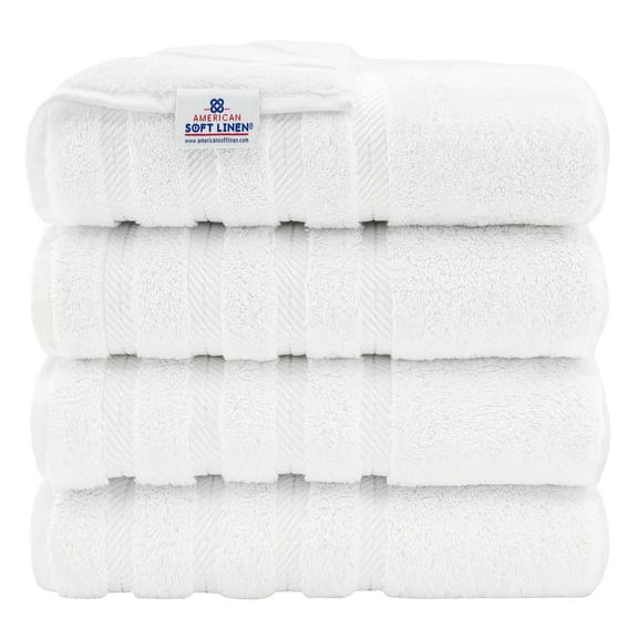 American Soft Linen Luxury 4 Piece Bath Towel Set, 100% Cotton Turkish Bath Towels for Bathroom, White