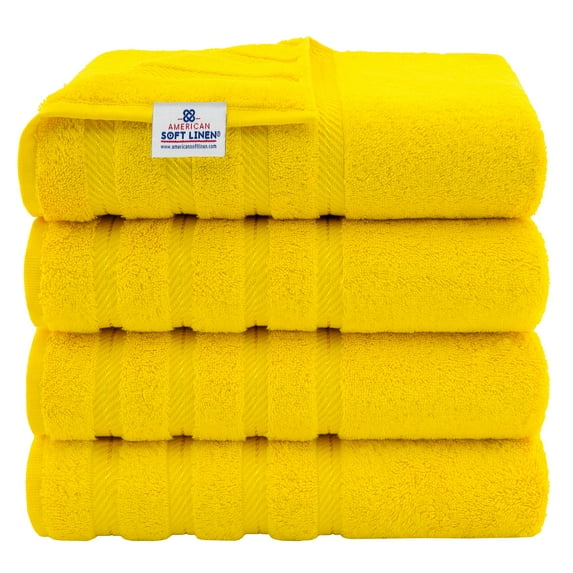 American Soft Linen Luxury 4 Piece Bath Towel Set, 100% Cotton Turkish Bath Towels for Bathroom, Yellow