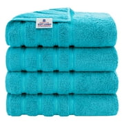 American Soft Linen Luxury 4 Piece Bath Towel Set, 100% Cotton Turkish Towels for Bathroom, Aqua Blue