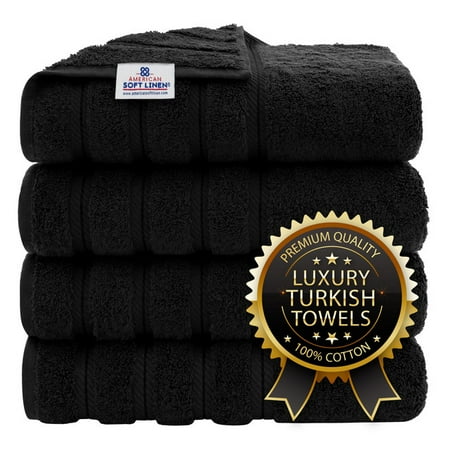 American Soft Linen Luxury 4 Piece Bath Towel Set, 100% Cotton Turkish Towels for Bathroom, Black
