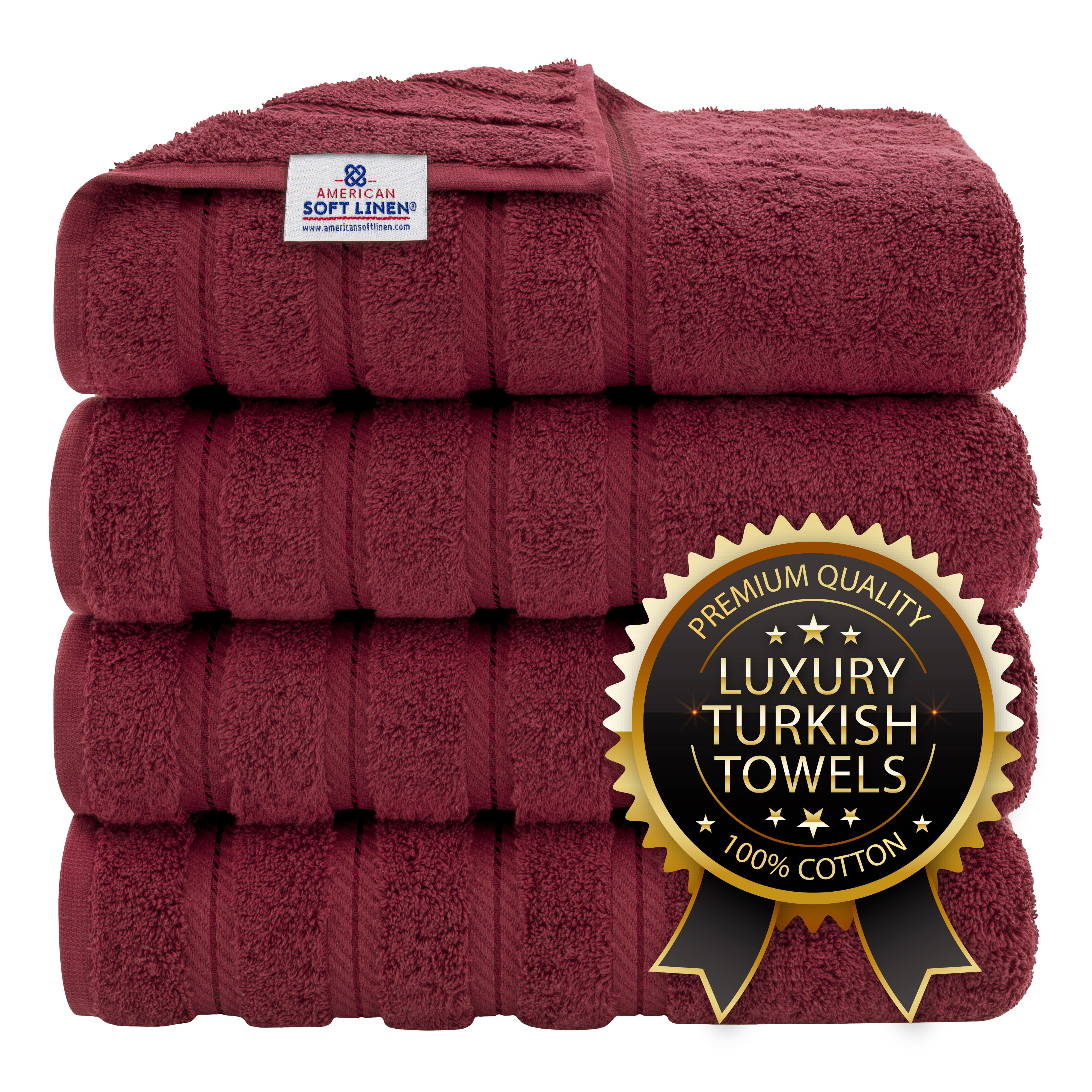 Luxury 4 Piece Burgundy Red Turkish Cotton Bath Towel Set