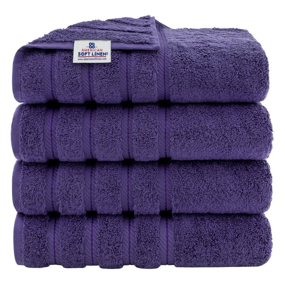 American Soft Linen Luxury 4 Piece Bath Towel Set, 100% Cotton Turkish Towels for Bathroom, Purple