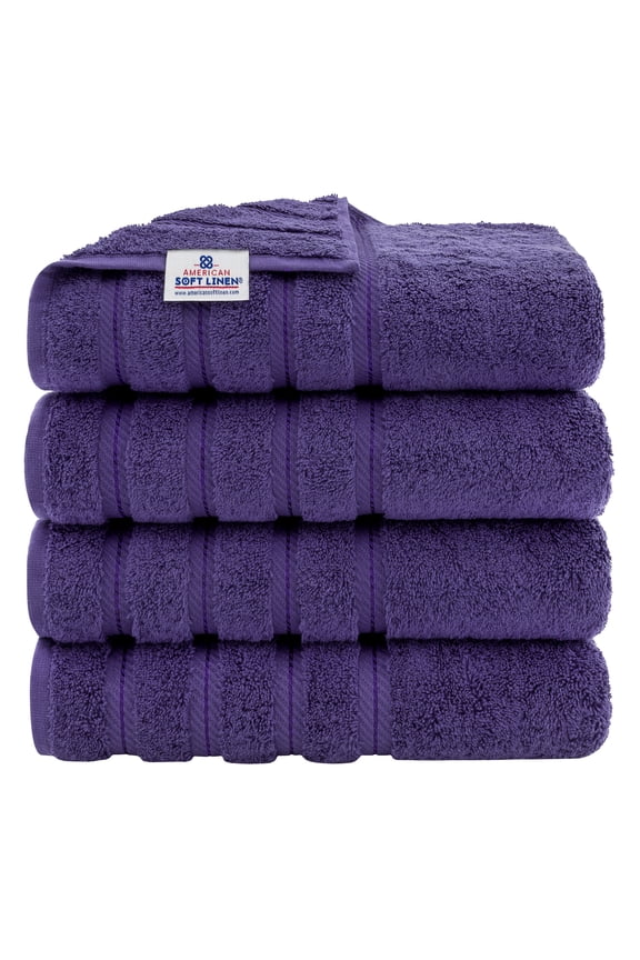 Luxury 4 Piece Bath Towel Set, 100% Cotton Turkish Towels for Bathroom, Purple