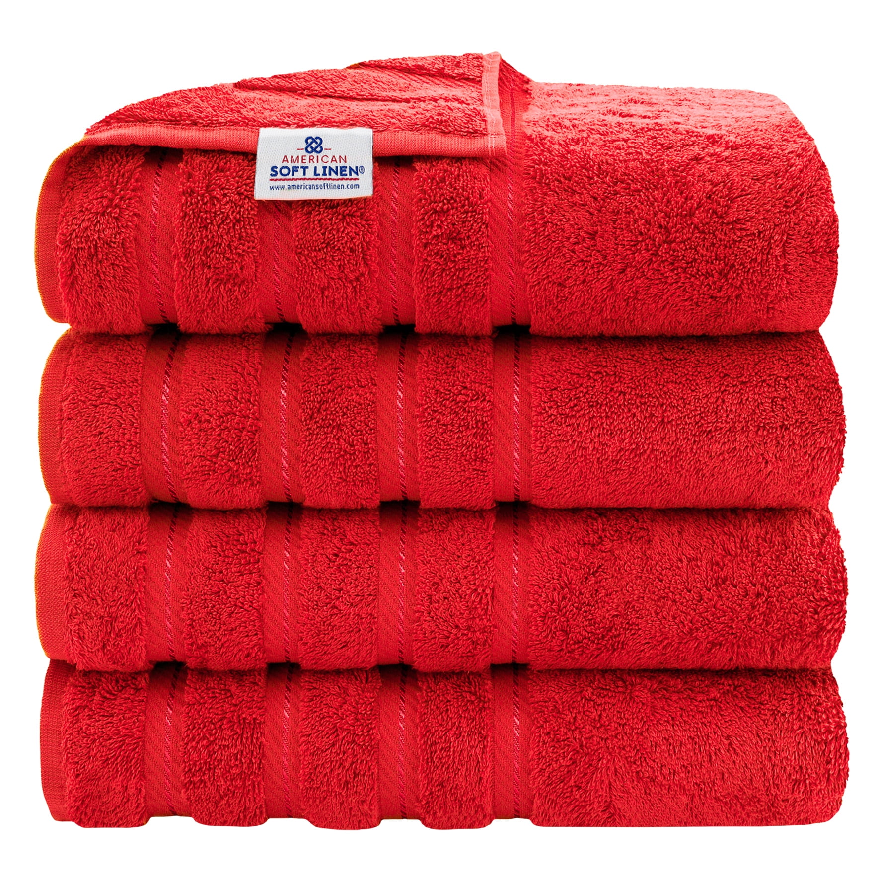 American Soft Linen Luxury 4 Piece Bath Towel Set 100 Cotton Turkish Towels for Bathroom Red