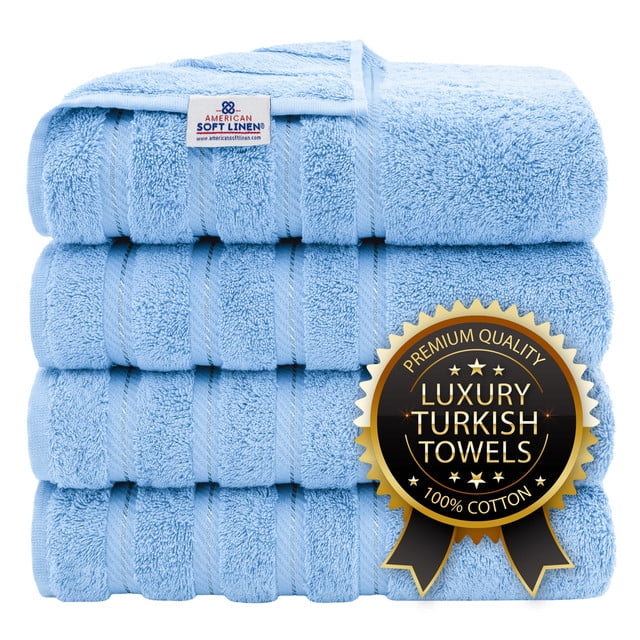 American Soft Linen Luxury 4 Piece Bath Towel Set, 100% Cotton Turkish Towels for Bathroom, Sky Blue