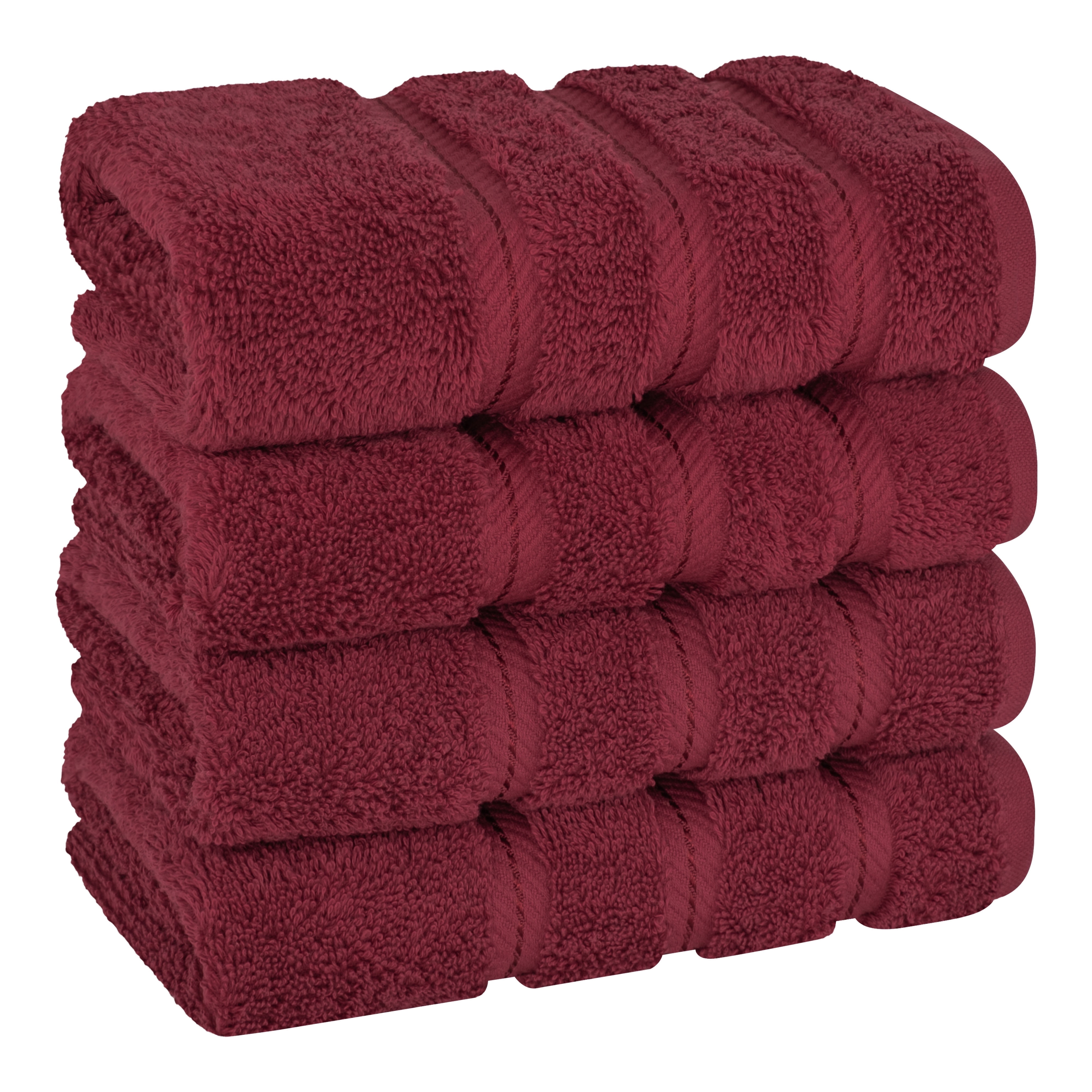 Luxury Burgundy Red Turkish Cotton Hand Towel Set, 16 x 28 inches, 4 Pieces