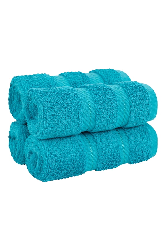 Luxury 4 Piece Washcloth Set, 100% Cotton Turkish Washrags and Washcloths, Aqua Blue