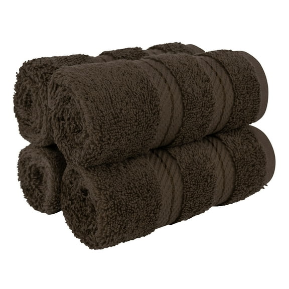 American Soft Linen Luxury 4 Piece Washcloth Set, 100% Cotton Turkish Washrags and Washcloths, Brown