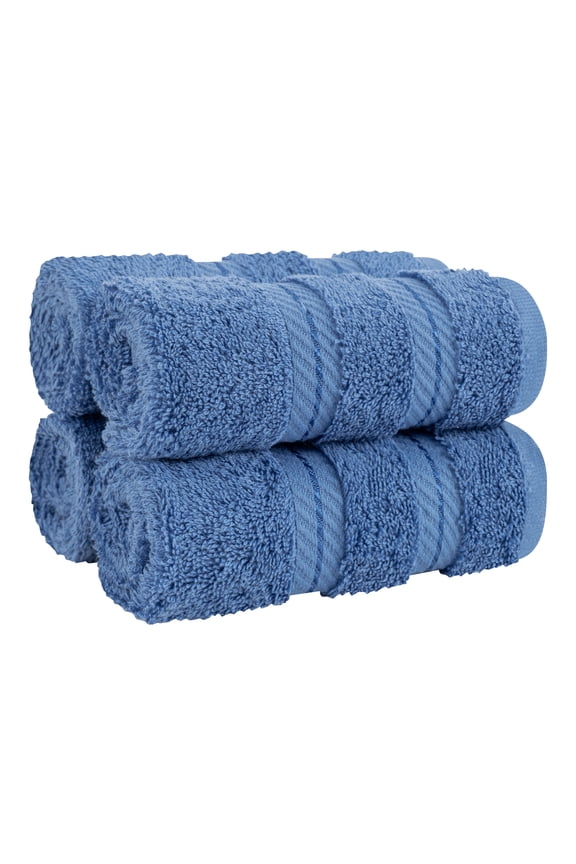 Luxury 4 Piece Washcloth Set, 100% Cotton Turkish Washrags and Washcloths, Electric Blue