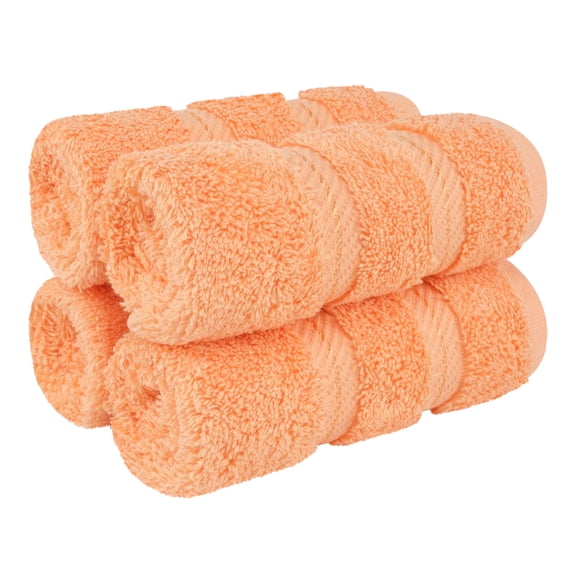 American Soft Linen Luxury 4 Piece Washcloth Set, 100% Cotton Turkish Washrags and Washcloths, Malibu Peach