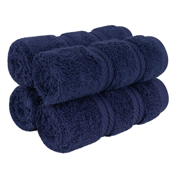 American Soft Linen Luxury 4 Piece Washcloth Set, 100% Cotton Turkish Washrags and Washcloths, Navy Blue