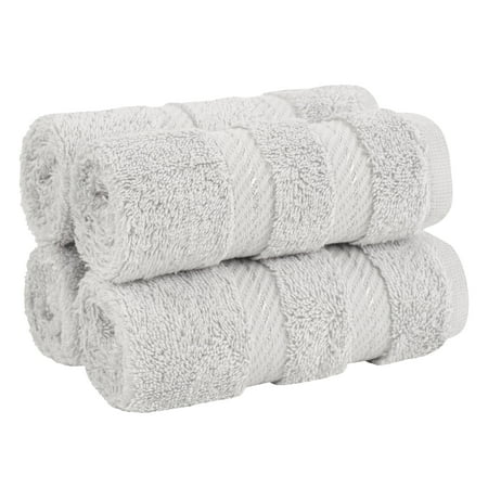 American Soft Linen Luxury 4 Piece Washcloth Set, 100% Cotton Turkish Washrags and Washcloths, Silver Gray