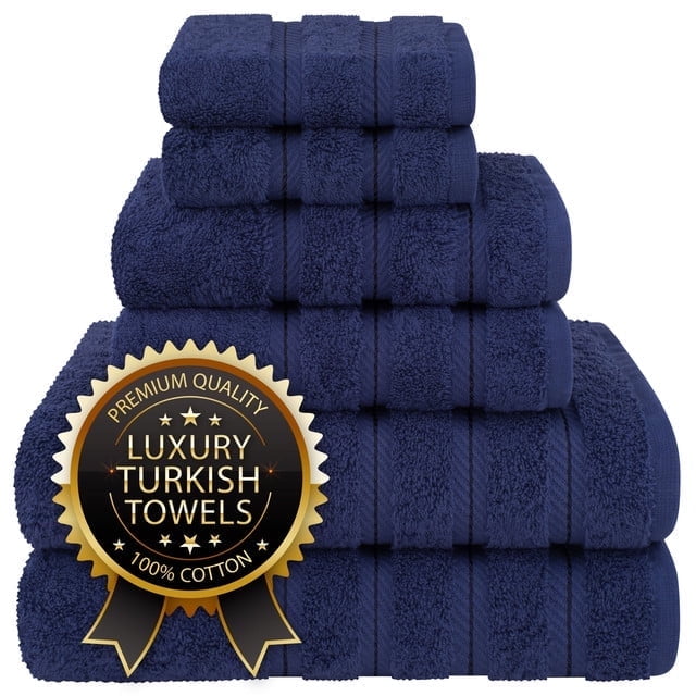 American Soft Linen Luxury 6 Piece Bath Towel Set 100 Cotton Turkish Towels for Bathroom Navy Blue Walmart Business Supplies