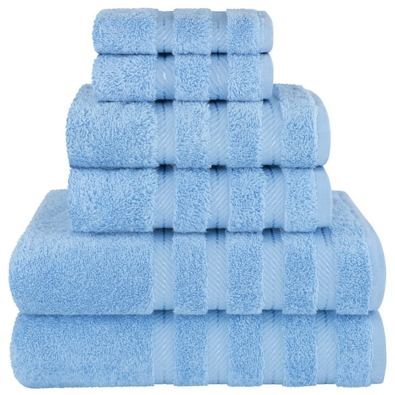 American Soft Linen Luxury 6 Piece Bath Towel Set, 100% Cotton Turkish Towels for Bathroom, Sky Blue