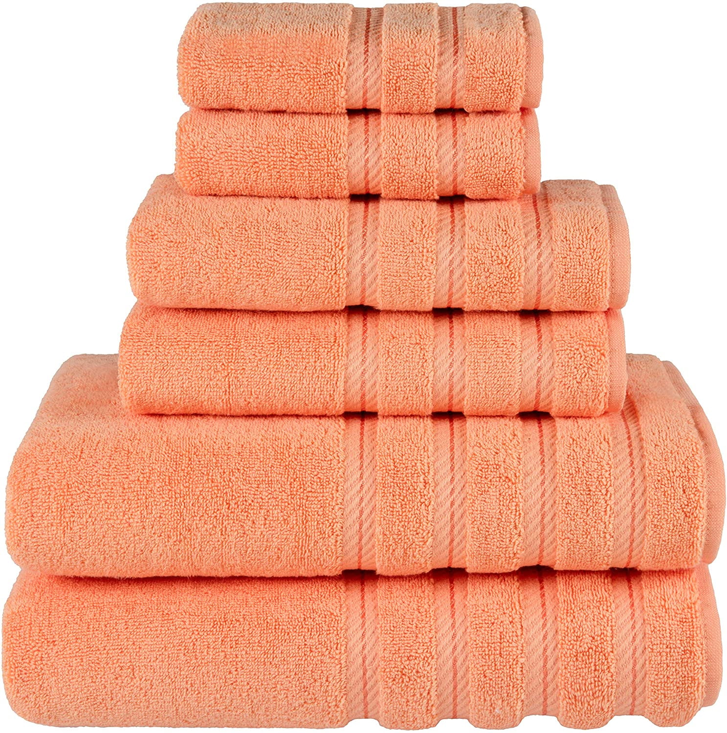 Hammam Linen Coral Orange Bath Towels Set 6-Piece Original Turkish Cotton  Soft