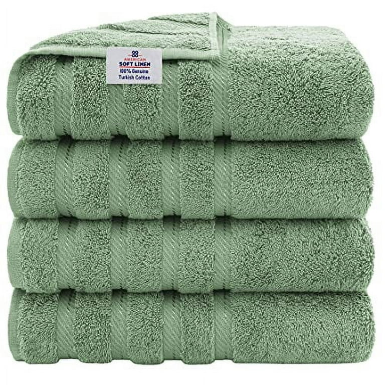 American Soft Linen Luxury Hotel & Spa Quality, Turkish Cotton, 27x54  Inches 4-Piece Bath Towel Set for Maximum Softness & Absorbency, Dry  Quickly - Sage Green 