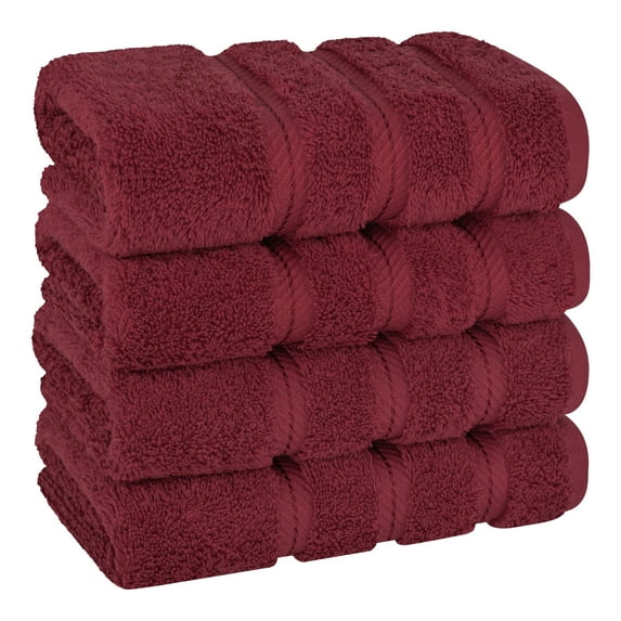American Soft Linen Luxury Turkish Hand Towel Set, 100% Cotton 4 Piece Hand Face Towels for Bathroom and Kitchen, Bordeaux Red