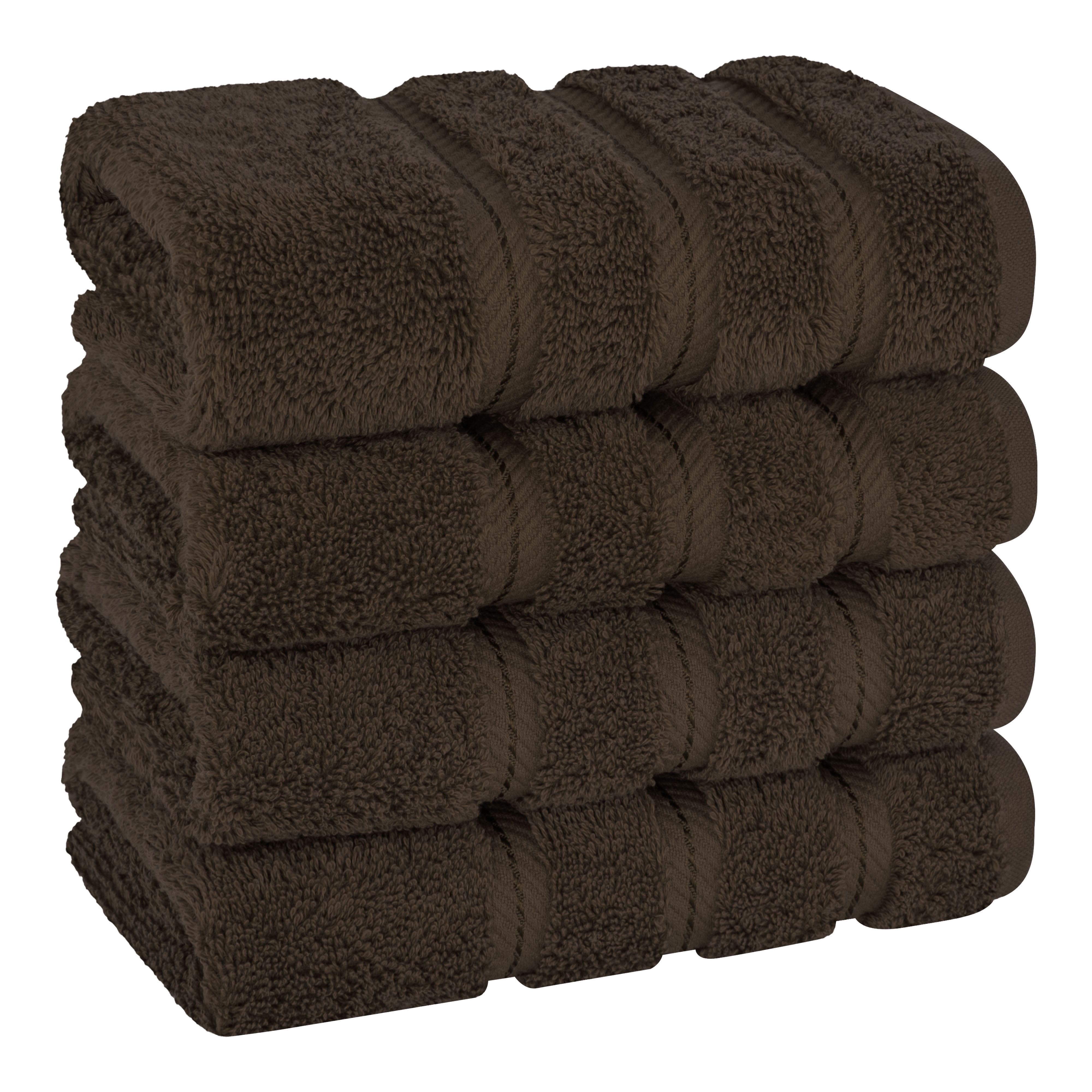 American Soft Linen Luxury Turkish Hand Towel Set, 100% Cotton 4 Piece Hand Face Towels for Bathroom and Kitchen, Brown
