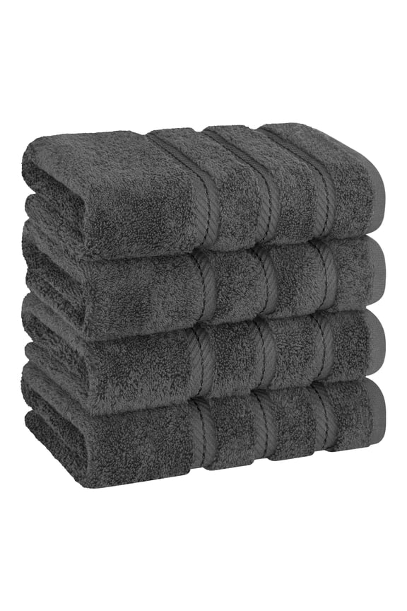 Luxury Turkish Hand Towel Set, 100% Cotton 4 Piece Hand Face Towels for Bathroom and Kitchen, Dark Gray