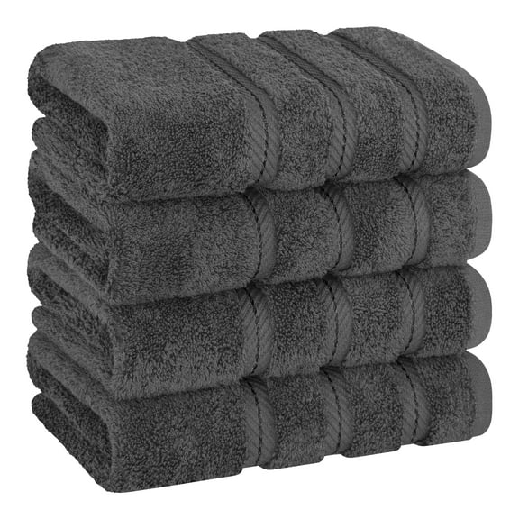 American Soft Linen Luxury Turkish Hand Towel Set, 100% Cotton 4 Piece Hand Face Towels for Bathroom and Kitchen, Dark Gray