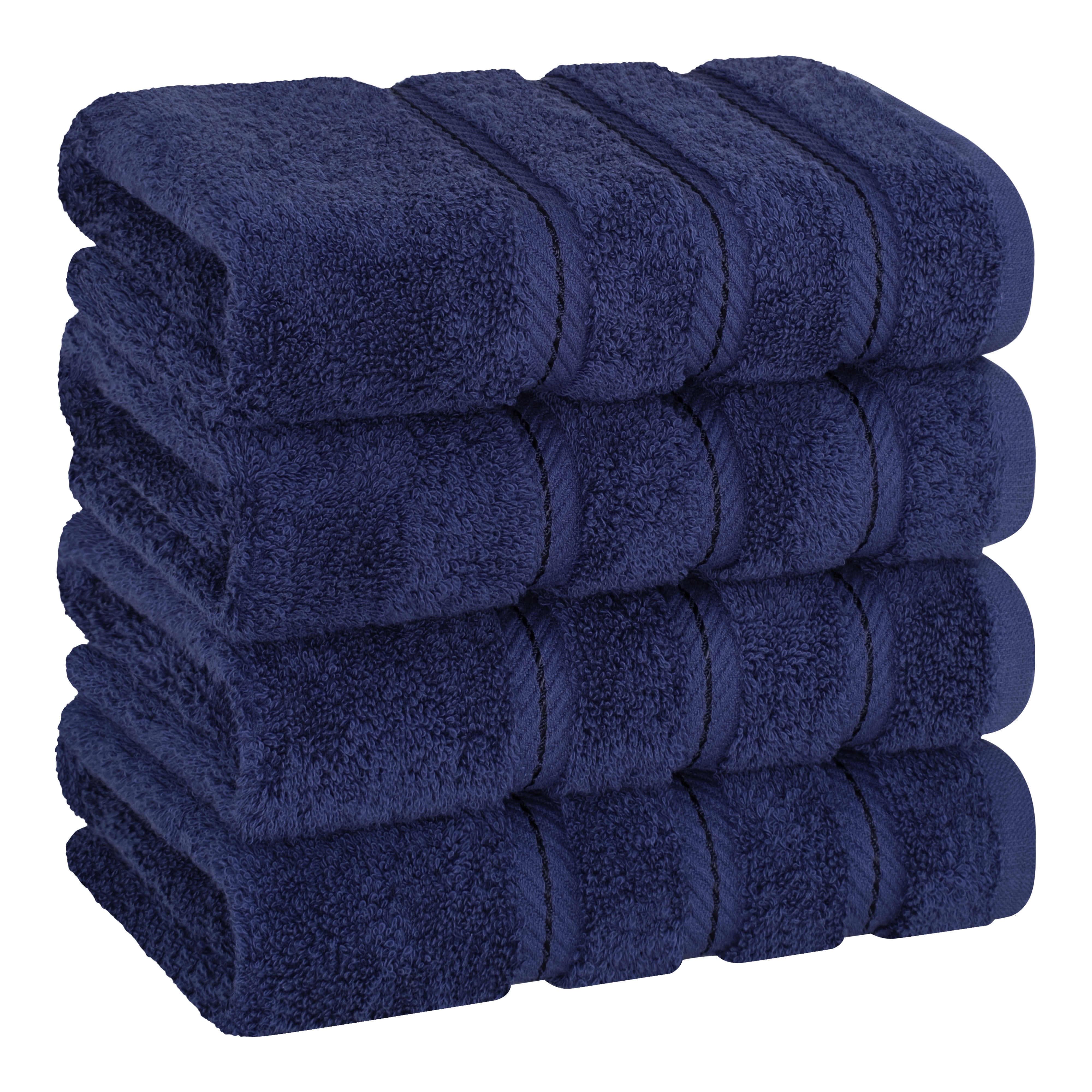 American Soft Linen Luxury Turkish Hand Towel Set, 100% Cotton 4 Piece Hand Face Towels for Bathroom and Kitchen, Navy Blue