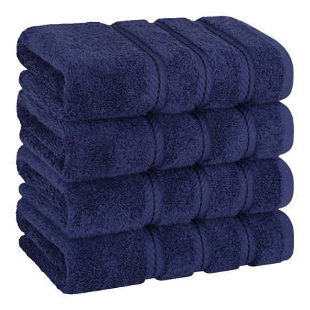 American Soft Linen Luxury Turkish Hand Towel Set, 100% Cotton 4 Piece Hand Face Towels for Bathroom and Kitchen, Navy Blue