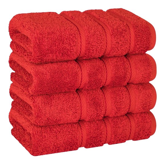 American Soft Linen Luxury Turkish Hand Towel Set, 100% Cotton 4 Piece Hand Face Towels for Bathroom and Kitchen, Red