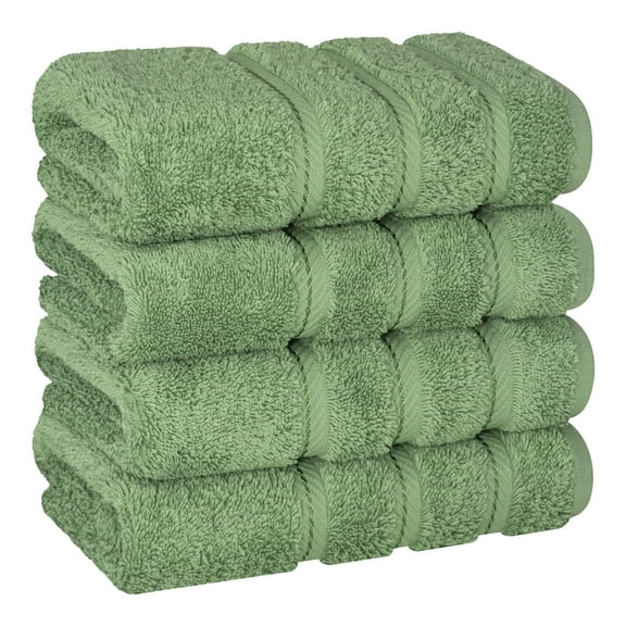 American Soft Linen Luxury Turkish Hand Towel Set, 100% Cotton 4 Piece Hand Face Towels for Bathroom and Kitchen, Sage Green