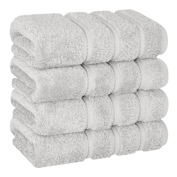 American Soft Linen Luxury Turkish Hand Towel Set, 100% Cotton 4 Piece Hand Face Towels for Bathroom and Kitchen, Silver Grey