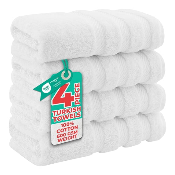 American Soft Linen Luxury Turkish Hand Towel Set, 100% Cotton 4 Piece Hand Face Towels for Bathroom and Kitchen, White