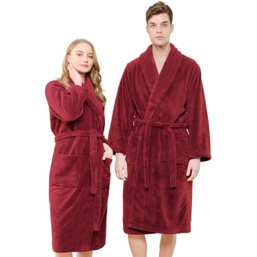 American Soft Linen Men & Women Super Soft Fleece Bathrobe with Shawl Collar, Front Pocket, Waist Belt, XL-XXL, Bordeaux