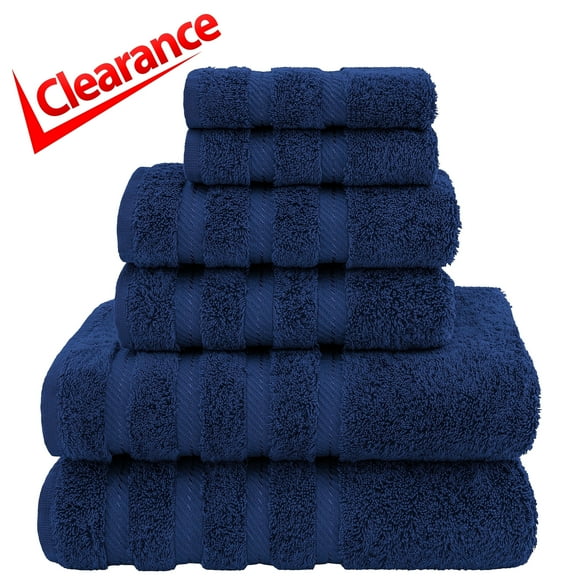 American Soft Linen Navy Blue Towel Set 100% Turkish Cotton Towels for Bathroom 6 Piece