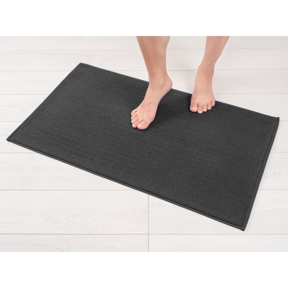 American Soft Linen, Slip Reducer Bath Rug, 100% Cotton 17x24 inches, Soft Absorbent Bath Mat Rugs, Dark Gray