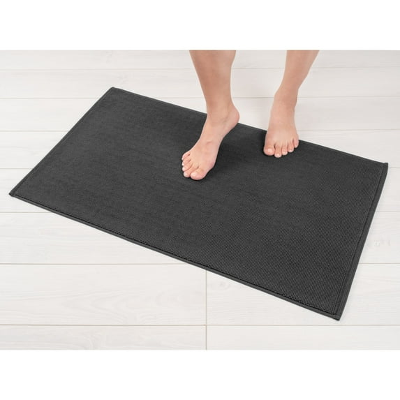 American Soft Linen, Slip Reducer Bath Rug, 100% Cotton 17x24 inches, Soft Absorbent Bath Mat Rugs, Dark Gray