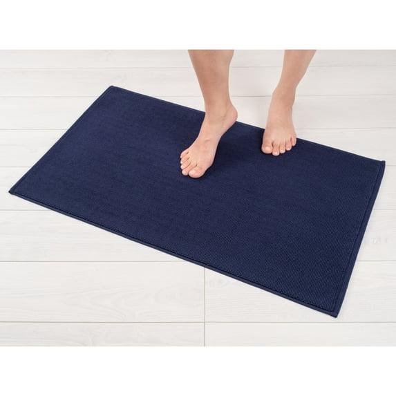 American Soft Linen, Slip Reducer Bath Rug, 100% Cotton 17x24 inches, Soft Absorbent Bath Mat Rugs, Navy Blue