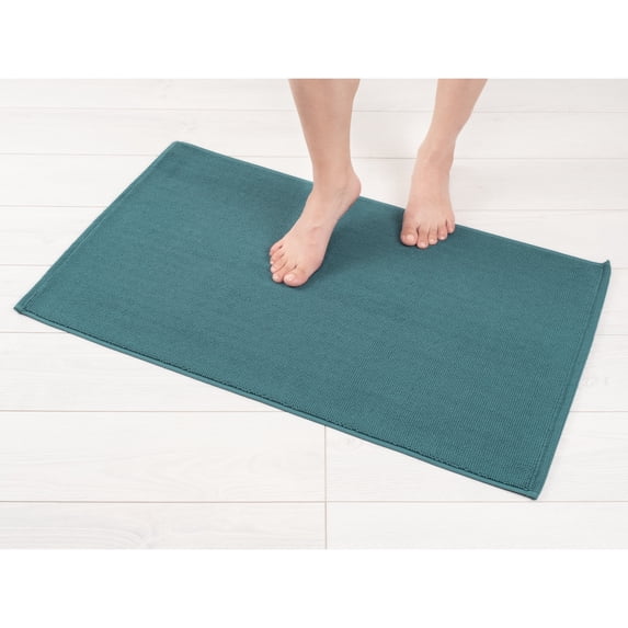 American Soft Linen, Slip Reducer Bath Rug, 100% Cotton 17x24 inches, Soft Absorbent Bath Mat Rugs, Teal