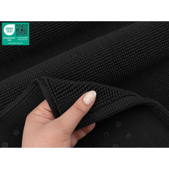American Soft Linen, Non Slip Bath Rug, 100% Cotton 20x34 inches, Soft Absorbent Bath Mat Rugs, Black