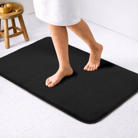 American Soft Linen, Slip Reducer Bath Rug, Super Soft Fluuff Foamed 21x32 inches Floor Mat, Bath Mat Rugs, Black