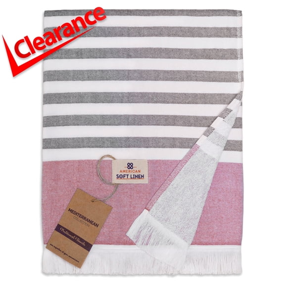 American Soft Linen Premium Turkish Peshtemal Beach Towel - Lightweight, Quick-Drying Terry Cloth, 35x60 Inches, Sand-Free, Soft & Absorbent, Rose