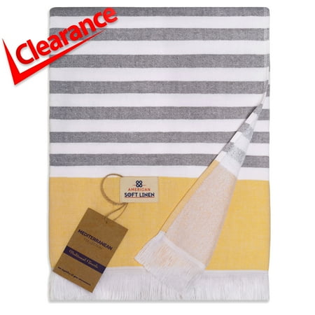 American Soft Linen Premium Turkish Peshtemal Beach Towel - Lightweight, Quick-Drying Terry Cloth, 35x60 Inches, Sand-Free, Soft & Absorbent, Yellow