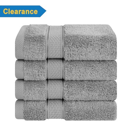 American Soft Linen, Salem Luxury 4 Pack Washcloth Set, 100% Soft Cotton, 13" x 13" Washcloths, Light Grey