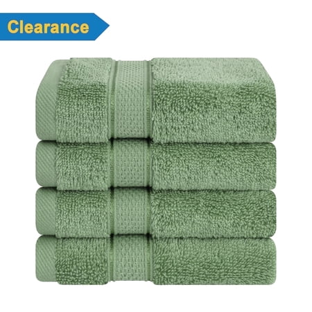 American Soft Linen, Salem Luxury 4 Pack Washcloth Set, 100% Soft Cotton, 13" x 13" Washcloths, Sage Green
