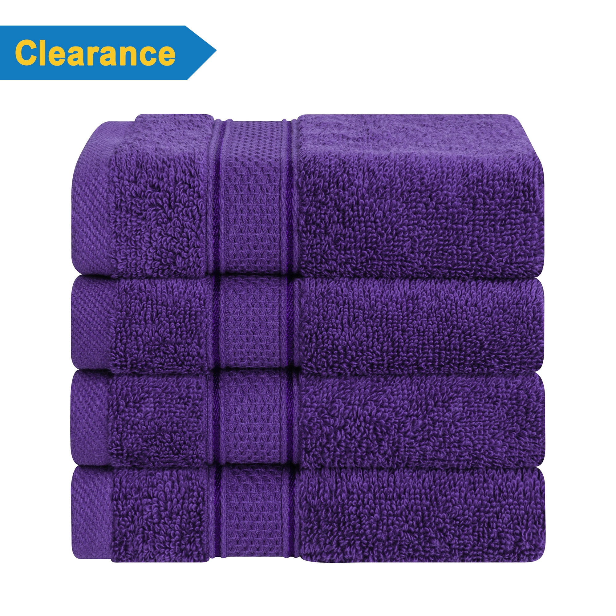 "American Soft Linen Premium 4 Pack Washcloths, 100 Turkish Cotton, 13"" x 13"", Purple for