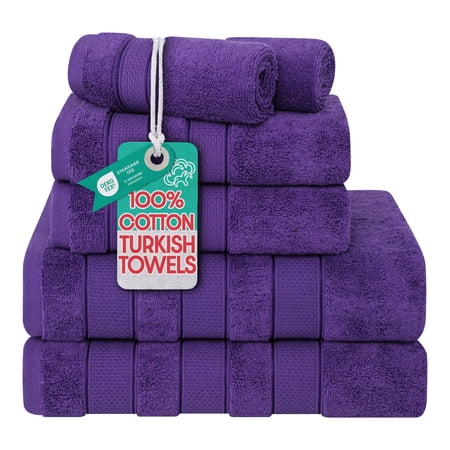 American Soft Linen Salem Turkish 6 Piece Bath Towel Set, 100% Cotton, Super Soft & Absorbent Bathroom Towels - Purple