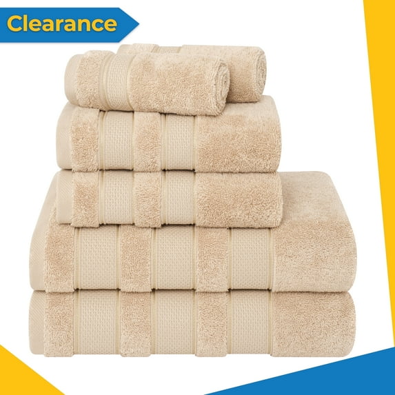 American Soft Linen Salem Turkish 6 Piece Bath Towel Set, 100% Cotton, Super Soft & Absorbent Bathroom Towels - Sand Taupe