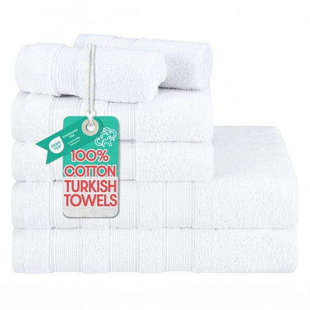 American Soft Linen Salem Turkish 6 Piece Bath Towel Set, 100% Cotton, Super Soft & Absorbent Bathroom Towels - White