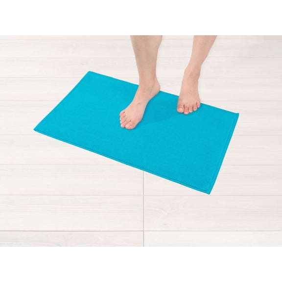 American Soft Linen, Slip Reducer Bath Rug, 100% Cotton 17x24 inches, Soft Absorbent Bath Mat Rugs, Aqua Blue