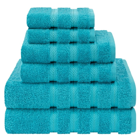 American Soft Linen Turkish 6 Piece Towel Set, 100% Cotton Premium Soft Bathroom Towels, Aqua Blue